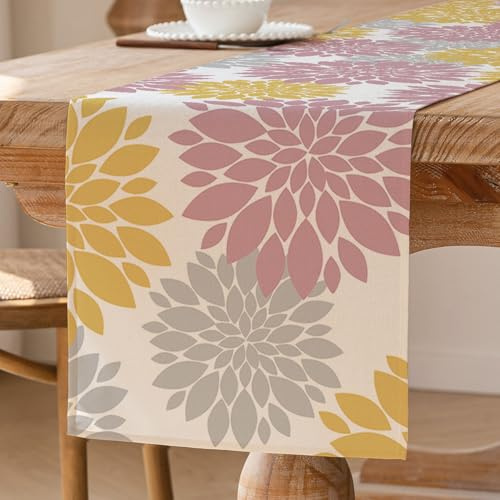 Runner da Tavolo Rosa Senape Dalia da Tavolo Primaverile Moderno Lavabile Decorazione da Tavolo Fiore Stagionale Copertura da Tavolo da Cucina Decorazione da Festa per Interni 33 x 183 cm
