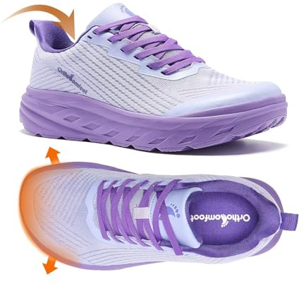 Women's Orthopedic Diabetic Wide Sneakers: Comfort Bunions Plantar Fasciitis Sports Working Sneakers, Adjustable Fashion Swollen Arch Support Hammer Toes Tennis Shoes Purple Size 8