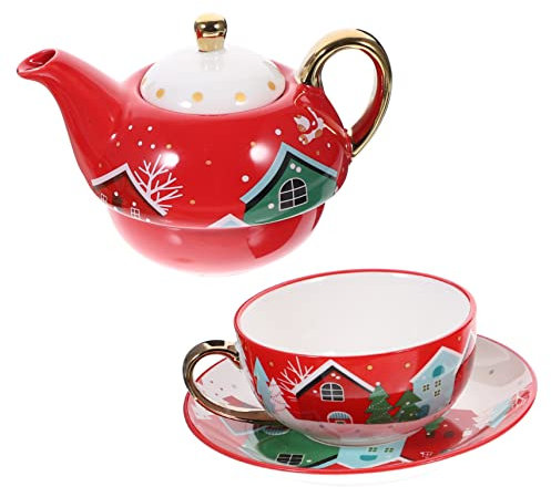 SHOWERORO Teiere in Ceramica Tema Natale Tazze Regalo Di Natale Teiera in Ceramica Motivo Natalizio Tazza Per Acqua Di Squisita Tazza Regalo