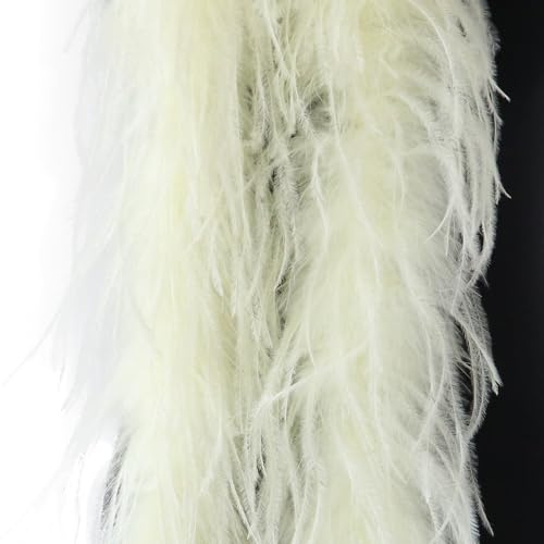 Blausky Federboa,Flauschige Strauß Federn Schal Länge ca. 2m,Federgirlande,Federschal Einfarbig Straußenfeder Schal,Feder Boa Kostüm-Accessoire für Charleston 20er Jahre Flapper Karneval,Creme