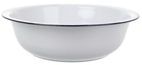Hemobllo Large White Enamel Basin Vintage Mixing Bowl with Classic Design, Multifunctional Kitchen Enamelware for Vegetable Washing and Face Washing, Easy to Clean with Large Capacity