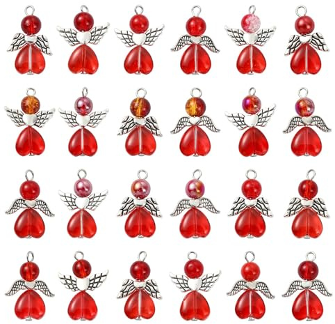 KitBeads 90 st antika röda ängelberlocker i glas med älvvingar för gör-det-själv armband, smycken, halsband, hantverk, akryl, ingen ädelsten, akryl, ingen pärla, Akryl, Ingen ädelsten