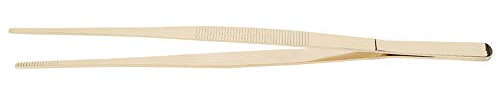 FLEXMAN 11.8in Cooking Tongs, Kitchen Cooking Tongs Tweezer with Serrated Tip, Metal Fine Tweezers Tongs, Long Tweezers for Chef, Serving Food, Grill, Salad, BBQ (Rustic Gold Color)