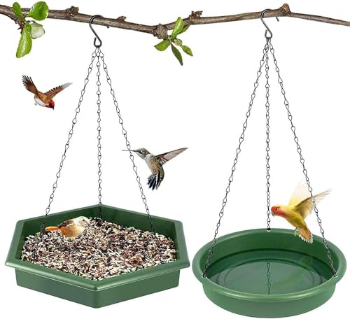 Garden Mile Set of 2 Hanging Bird Feeders for Outdoors | Durable Plastic Bird Bath & Feeder 2-in-1 with Suet, Fat Balls, Peanuts | Wild Birds Feeder Ideal for Garden, Window, or Squirrel Station