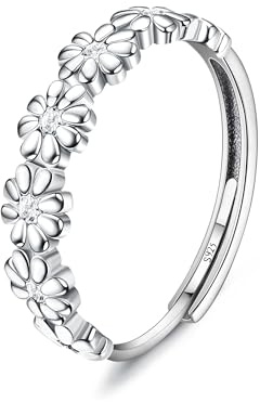 MILACOLATO Ley 925 Anillo Margarita Blanco Circón Cúbico Abierto Ajustable Delicado Declaración de Dedo Anillos Plata Pulgar para Mujer Chica