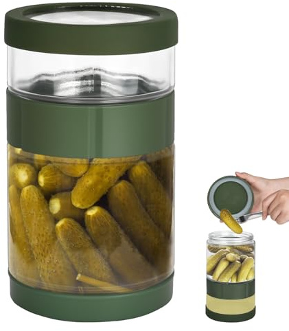 Junrvivy Tarro de pepinos para invertir, cristal con colador y tapa, recipiente para pepinillos, 1,5 l, para cocina y hogar