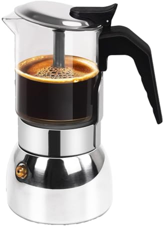 Aboiled Glass Clear 9 Cup Moka Pot Stainless Steel Thickened Stovetop Espresso Maker Coffee Machine 450ml 15oz Italian Design