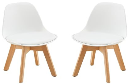 EGGREE Kinderstuhl 2er Set, PP Sitz, für Kinderzimmer, Weiß | Buchenholzbeine, bis 120 kg belastbar, leicht zu reinigen, Stabile Kinderstühle mit Rückenlehne,Sitzgruppe Kindertisch