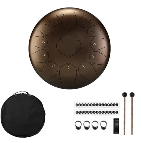 Tambor de Mano Tambor Handpan de 12 pulgadas y 13 tonos C, instrumentos percusión tambor lengua acero menor con bolsa acolchada/tambor un par mazos(Brown)