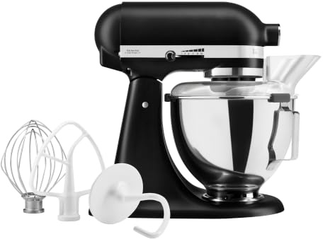 KitchenAid Tilt-Head Stand Mixer, 4.3L Stainless Steel Bowl, Full Metal Construction, Planetary Mixing Action, 10 Speeds, Pouring Shield, Whisk, Flat Beater & Dough Hook, Matte Black