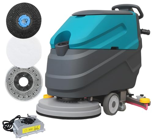 Walk-Behind Commercial Floor Scrubber Polisher Dryer Machine, Cleaning Width 22, Suction Width 31.5, 18.5-gal Sewage Tank, 32000 Sqft/h, Complete Set of Parts, for Hardwood, Tile & Hard Floors