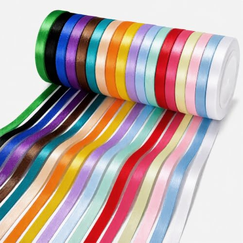 Band för hantverk satinband, 18 färger majsträd band, färgglada band 22 m x 10 mm, sidenband färgglada för gör-det-själv konst hantverk, gåva förpackning, bågar, bröllopsdekoration