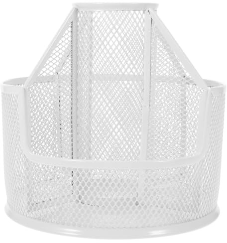 Cabilock Porte-crayon Rotatif en Métal Blanc pour Bureau, Grosse Capacité