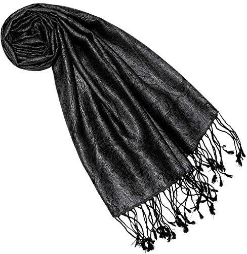 Lorenzo Cana - Écharpe en soie pour femme - 100 % soie tissée - Élégant motif cachemire ton sur ton, Noir , Taille Unique