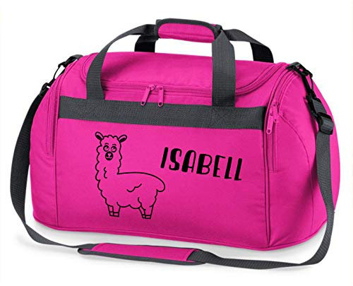 Sporttasche mit Namen | inkl. NAMENSDRUCK | Motiv Lama Alpaka | Personalisieren & Bedrucken | Reisetasche Umhängetasche pink Mädchen