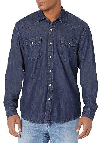 Amazon Essentials Men's Slim-Fit Long-Sleeve Denim Shirt with Snap Buttons