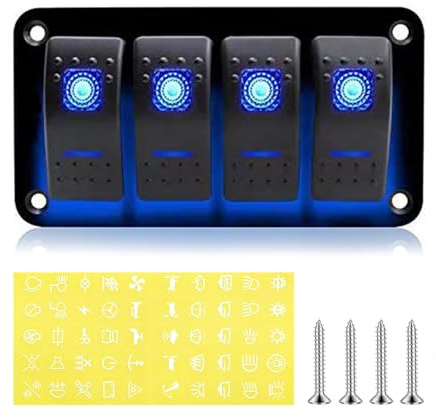 Geloo 4 Gang Pannello Interruttori per Auto Barca 12V 24V Impermeabile con retroilluminazione a LED ON/OFF Rocker Interruttore