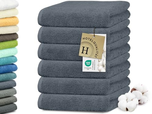 ZOLLNER 6er Set Handtücher in 50x100 cm - besonders weiche und saugstarke Gästehandtücher in grau - mit praktischem Aufhänger - waschbar bis 95°C - Baumwolle - Hotelqualität