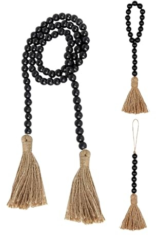 BESPORTBLE Holzperlen Girlande Quasten Landhausstil Girlande Schwarz Holz Gebetskette Wohnzimmer Wand Türgriffe Fenster Anhänger 3 Stück Ostern Hochzeit Party Festival Bauernhaus Dekoration