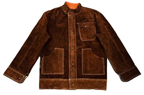 ELCAN Professional Flammhemmende braune hitzebeständige Schweißerjacke aus Leder, Arbeitskleidung für Elektrodenschweißen, WIG, MIG, MAG, Grillen, Gartenarbeit, Kamine, Öfen… (Größe M)