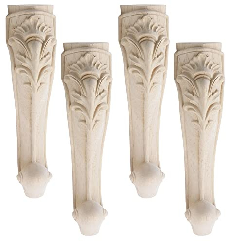 T Tulead 4PCS Wood Furniture Feet Unfinished Carved Sofa Legs Decorative Couch Feet 250mm Height,for Cabinet Wardrobe Ottoman