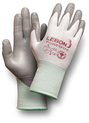 LEBON POWERFIT Gant de travail, anti-coupures, multifonction (Bricolage, construction, Jardinage...). Résistant, léger et confortable. 1 paire - 5 tailles - coloris blanc/gris (9)