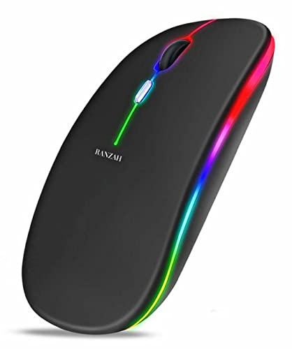 RANZAH Souris optique sans fil 2,4 G Bluetooth LED rechargeable Smart Silent Click 800/1200/1600 DPI – Compatible avec ordinateurs, ordinateurs portables, Mac, iPad – Maison et jeux vidéo