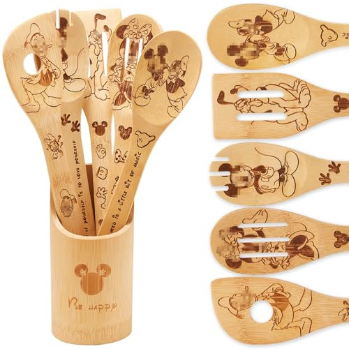 BOZICRE Holzlöffel zum Kochen, Bambus-Kochen, Küchenutensilien-Set, Einweihungsgeschenk, Geburtstag, Jahrestag, Geschenk für Freunde (6 Stück)
