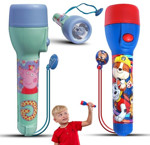 SRV Hub Peppa Pig & Paw Patrol Torch Set – 2 Pack LED Flashlights – Fun Night Lights for Kid – 16cm Safe Torch – Birthday & Christmas Gifts Girl Boys