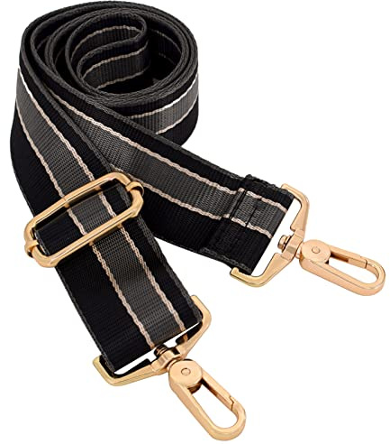 Brieftasche Strap Crossbody, Tasche Strap Ersatz Metall Drehhaken Schultergurt Gitarre Gürtel für Crossbody-Tasche/Gepäck, Schwarzer Streifen2, L, Modern