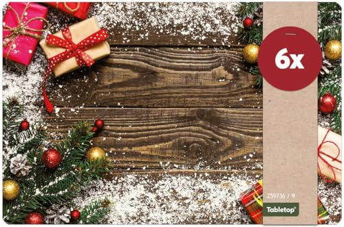 matches21 Hübsche Tischsets Platzsets Motiv abwaschbar Geschenke Holz Schnee Kugeln Weihnachten 6er Set 43,5x28,5 cm