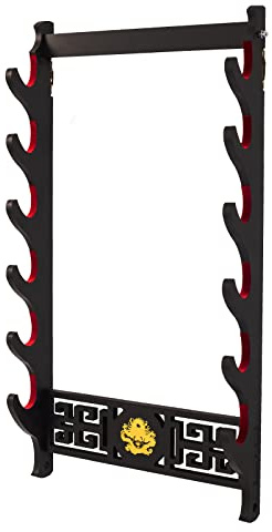 FOXSMZZ Schwerthalter Katana Wandhalterung Samurai Schwert Rahmen Display Frame Red Samt China Drache Stil (6-Schicht)