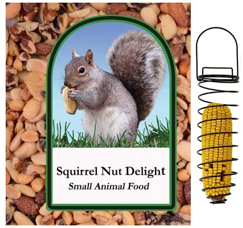 NewZooland Volkman Seed Small Animal Squirrel Delight All Nut Mix Healthy Diet Food 4lbs with Corn Cob Holder Squirrel Feeder (Squirrel Delight 4lb)