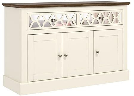 Galano Sufly 3-Door 2-Drawer Sideboard – Storage Cabinet with Drawers and Shelves for Living Room, Bedroom, or Kitchen – Ivory/Oak Finish