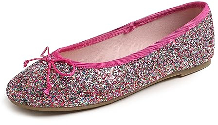 Feversole Ballerine classiche da Donna, Suola profilata, Paillette brillanti, eleganti, Mutli Fucsia Lucido, 39 EU