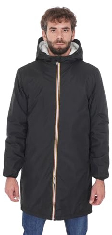 Ciabalù Parka Uomo Invernale con Cappuccio Imbottito con Pelliccia Sintetica Interna Giaccone Lungo Impermeabile Trench Slim Fit (IT, Testo, 3XL, Regular, Regular, Nero)