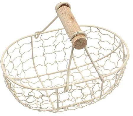 ROCKIA Eierkorb, 18 x 12 cm, Draht-Eier-Organizer-Korb, Draht-Eiersammelkorb, Eierkorb mit Griff, Metalldraht, Eierkorb zum Tragen und Sammeln von Hühnereien