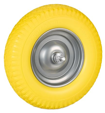 Relaxdays Ruota per Carriola 4.00-8, Gomma Piena con ASSE, Ruotino Scorta Portapacchi, Antipanne, 100 kg, Giallo Grigio