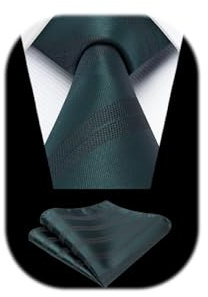 HISDERN Grün Herren Krawatte Formell Streifen Krawatte mit Einstecktuch Set Hochzeit Krawatten and Taschentuch