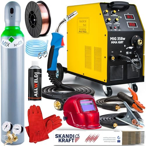 Magnum MIG 358W - poste a souder mig avec gaz 350A 400V - MIG/MAG, fil fourré, MMA - soudobrasage, soudure aluminium - 4 roulettes, torche de soudage 5m - euroconnecteur - IGBT - Kit ProPlus