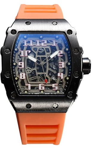 RORIOS Montres Quartz pour Homme Montre de Poignet Mode Tonneau Montre Bracelet Lumineuse Analogique Montre Décontracté Sport avec Calendrier Noir Orange