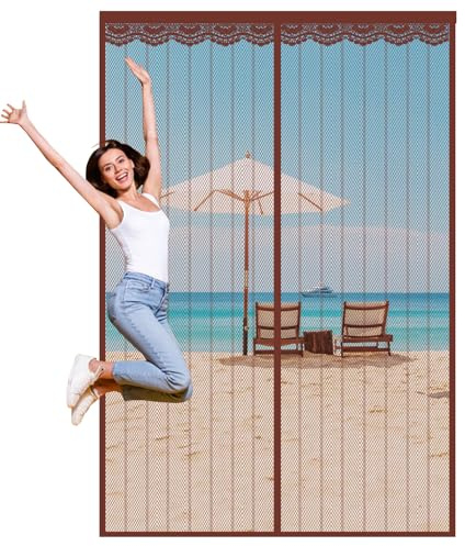 Magnetic Fly Screen Door,Fly Screens for Doors,Heavy Duty Bug Mesh Curtain with Powerful Magnets,Anti Mosquito Mesh Fly Curtain,Fly Nets for Doors Without Drilling,Keep Fly Bug Out,60x180cm,Brown