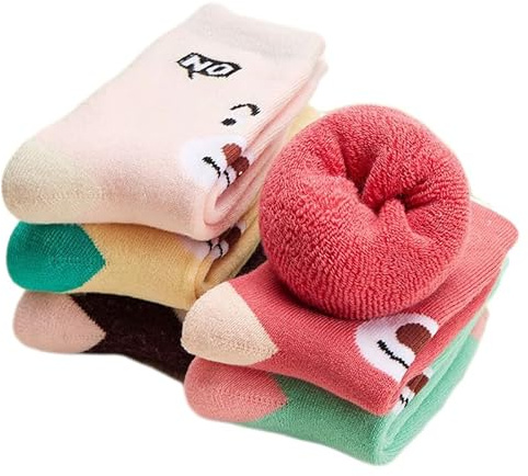 Alxad Calcetines Invierno Térmicos Calientes de Algodón para Niñas, Divertidos de Animales para Bebé Niña Niños, 1-12 Años, 5 Pares