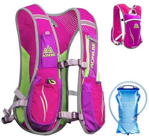 Azarxis Mochila de Hidratación Ligera 5.5L Chaleco de Hidratación Trail Running Hombre Mujer para Ciclismo Senderismo Escalada Correr (Rosa - con 1 Bolsa de Agua de 1.5L)
