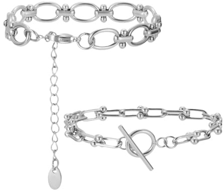 FDEETY Bracelet Femme En Argent Sterling 925 Chaîne Double Élégante Bijoux Pour Femmes Bracelet À Maillons Accessoire Chic Et Raffiné Bijoux De Mode Féminine Cadeau Parfait Pour Elle