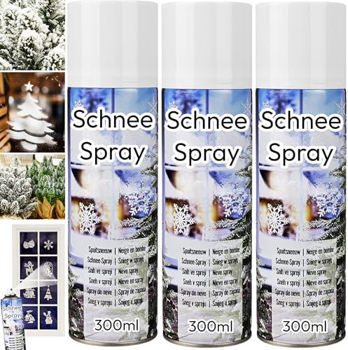My-goodbuy24 XXL 3er Set Kunstschnee Spraydose 600ml Dekoschnee inkl. 8 Schablonen Schneespray zum Dekorieren zu Weihnachten Fensterspray Künstlicher Schnee für die Fenster