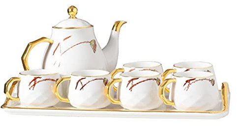 KHYTEBV Set da tè in Porcellana, Set di Tazze da tè, Set da 6 teiere e Tazze, Servizio da tè in Ceramica con Motivo a Loto, Regalo per Adulti e Donne