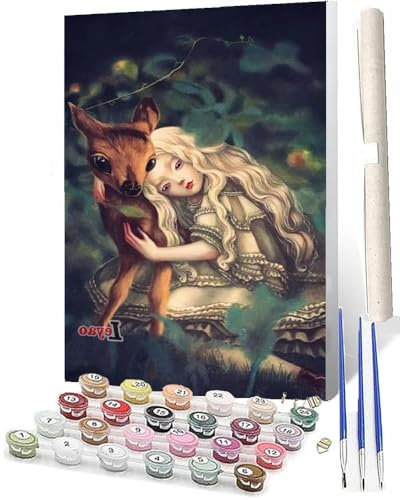 WMZPOY Malen Nach Zahlen Erwachsene Malen Nach Zahlen Tiere Anfänger Mädchen und Hirsch DIY Ölgemälde Leinwand Kit für Geschenke und Home Wand Dekor (40x50cm)