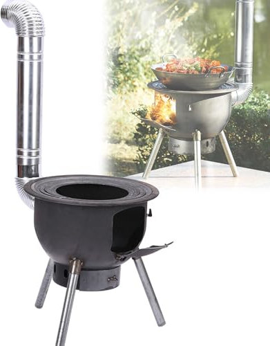 Poele À Bois de Camping Amovible Rechaud Bois Poêle À Bois Épaissi de 2,7 mm, Robuste Cuisiniere A Bois avec Cheminée pour Le Chauffage, Pique-niques, Barbecues(43cm(16.92in))