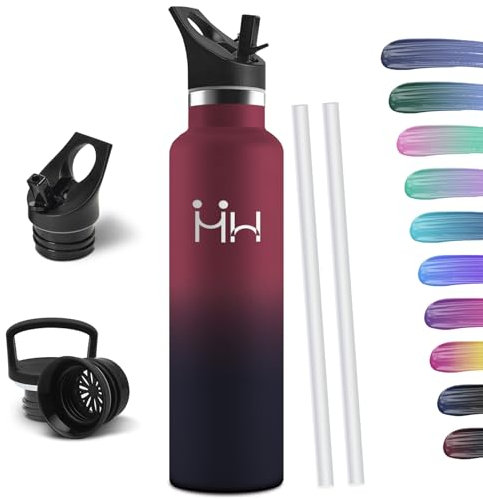 HoneyHolly Trinkflasche 1L, BPA-Frei, Trinkflasche Edelstahl, Thermosflasche, Auslaufsichere Isolierflasche Doppelwandig, Wasserflasche, Thermoskanne, mit Strohhalm, Trinkflaschen Kohlensäure Geeignet